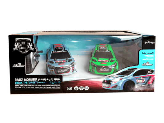D Power – Rally Monster (Twin Pack) | RTR, 2 Radio Remote Control Car for Kids | 1:26 Scale, Dual Frequency Radio Channel, All Way Movement RC Car | White / Green Asst.