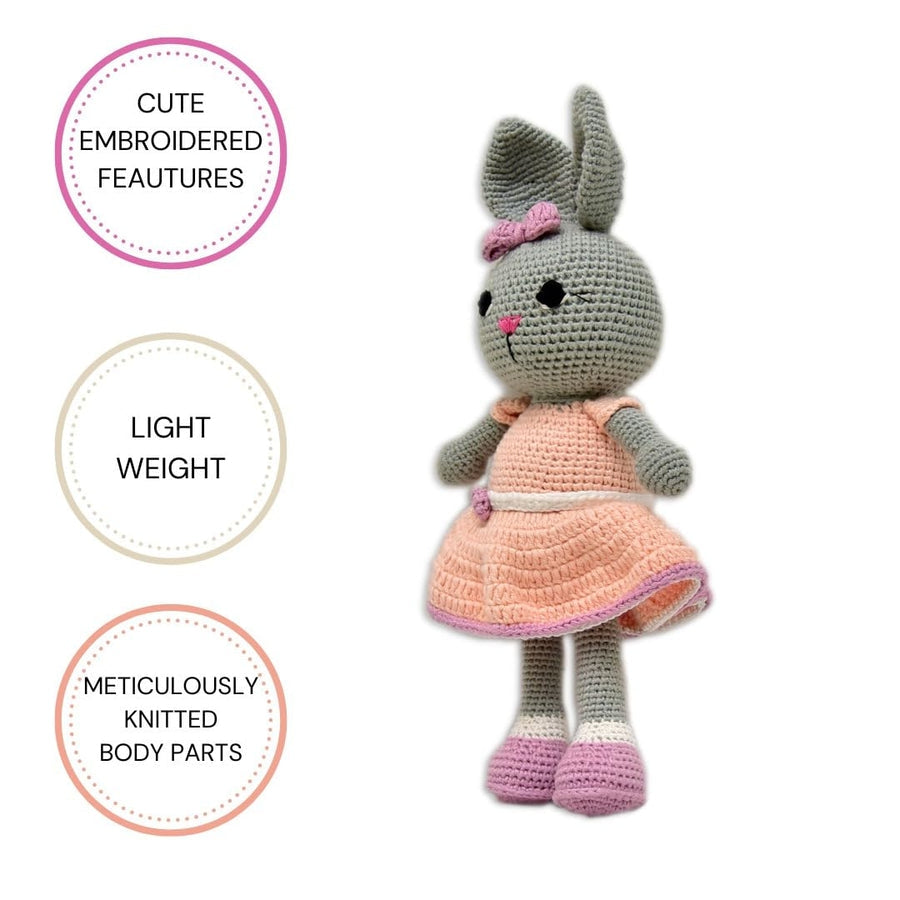 Happy Threads Handmade Crocheted Blossom the Cute Bunny (13 inches) – Multicolour | Crochet Toys | Child Safe | for Babies 6 Months & Above | Dolls for Boys/Girls| For Birthday Gift | Decorative Items for Room