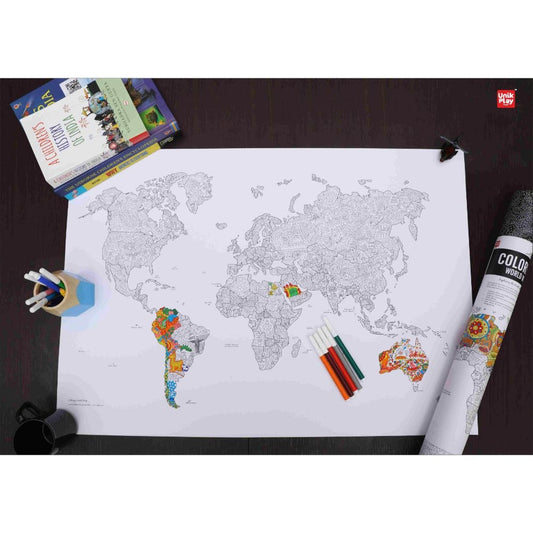 Unik Play - Colouring World Map Geography | Adult Colouring Wall Poster, Party Activity Home, Décor Painting Gifts