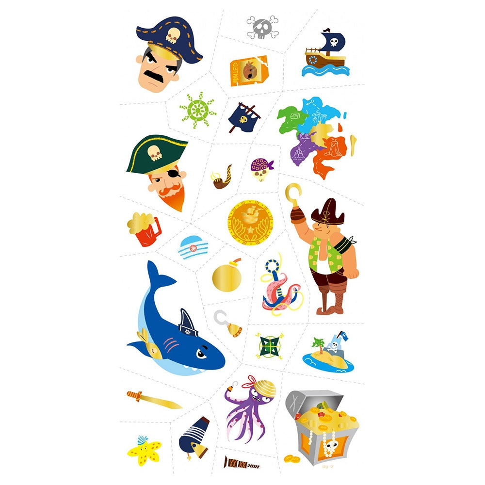 Avenir Tattoo Sticker - Pirate | 52pc Set of Temporary Tattoos - High-Quality Water-Based Ink - Safe and Easy to Apply and Remove - Lasts 3-5 Days for Kids 3+