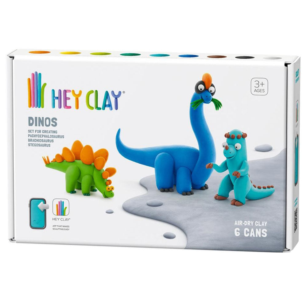 HEY CLAY -DIY Dinos: Stegosaurus, Pachycephalosaurus, Brachiosaurus Plastic Creative Modelling Air-Dry Clay For Kids 6 Cans