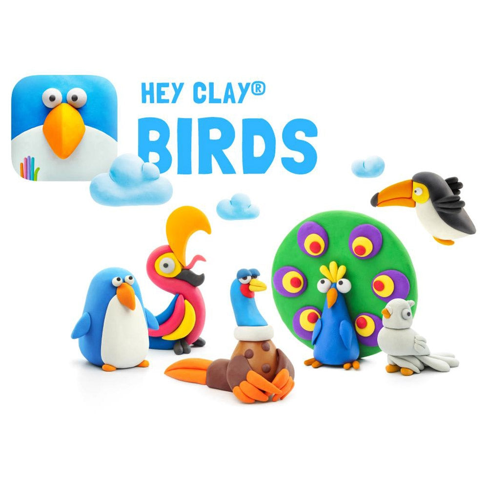 HEY CLAY - Birds Set-Colourful Modeling Kids-Air Dry Clay Kit 15 cans and Sculpting Tools with Fun Interactive Instructions App, Multicoloured