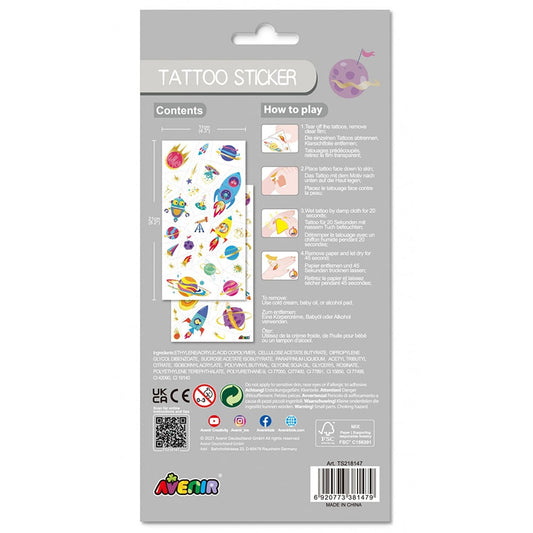 Avenir Tattoo Sticker - Space | 53pc Set of Temporary Tattoos - High-Quality Water-Based Ink - Safe and Easy to Apply and Remove - Lasts 3-5 Days for Kids 3+