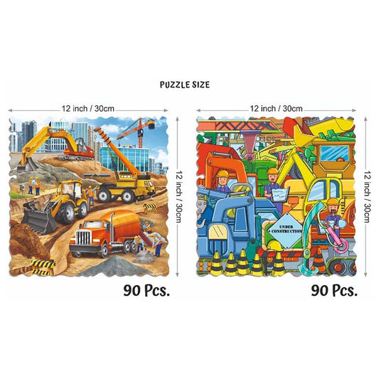 Unik Play - Go Crazy Jigsaw Puzzle | Attractive Cartoon Print Puzzle | 2 Puzzle Trays - Construction | Kids and Adults 6+