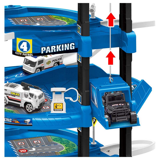 D-POWER – Multi Level Lift Parking Set | 5 Storied DIY Build Set, Theme – Police Station | 82pc Set, Kids Age 3+