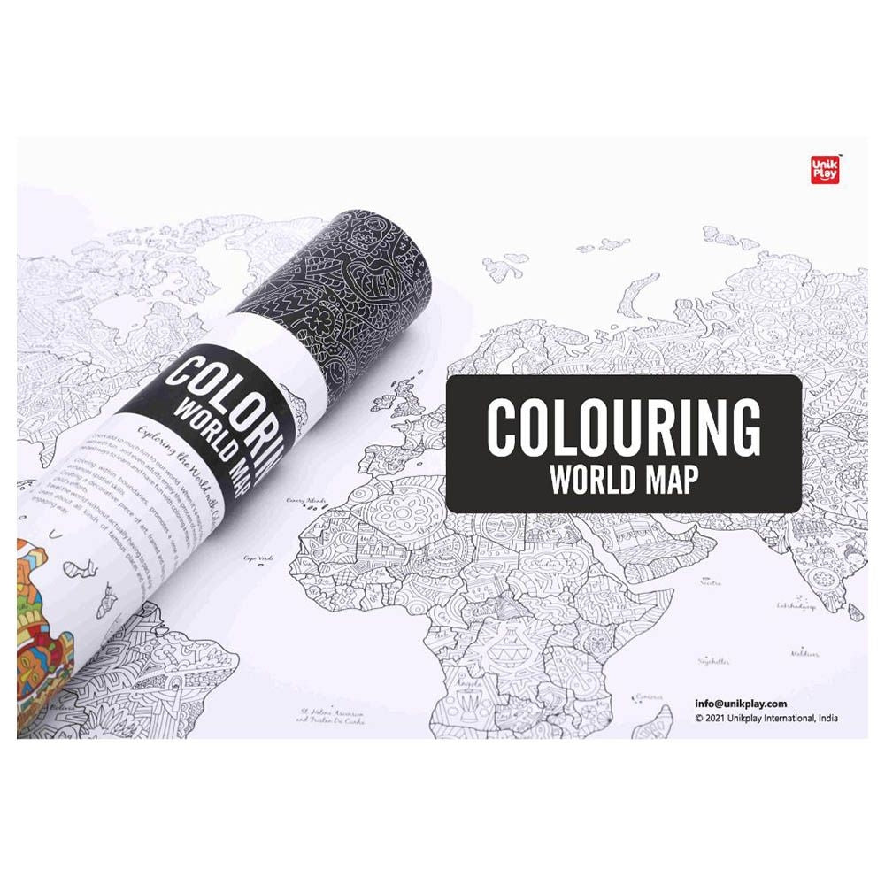 Unik Play - Colouring World Map Geography | Adult Colouring Wall Poster, Party Activity Home, Décor Painting Gifts