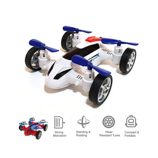 D-Power - Friction-Powered Fly Car with Rotating Propellers - White | Fun, Battery-Free Toy for Kids | Age 3+