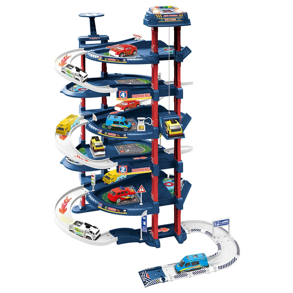 D-POWER – Multi Level Lift Parking Set | 5 Storied DIY Build Set, Theme – Police Station | 82pc Set, Kids Age 3+