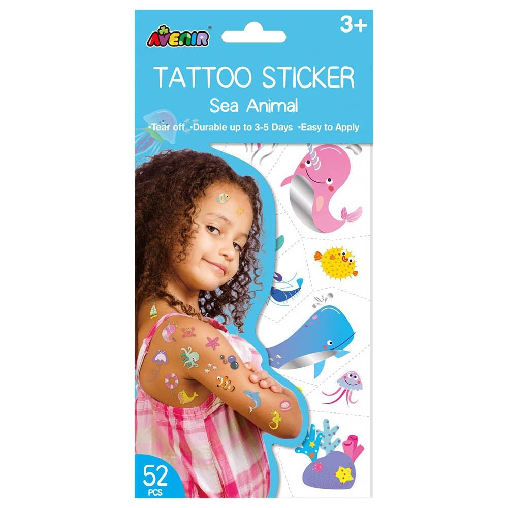 Avenir Tattoo Sticker - Sea Animal | 52pc Set of Temporary Tattoos - High-Quality Water-Based Ink - Safe and Easy to Apply and Remove - Lasts 3-5 Days for Kids 3+