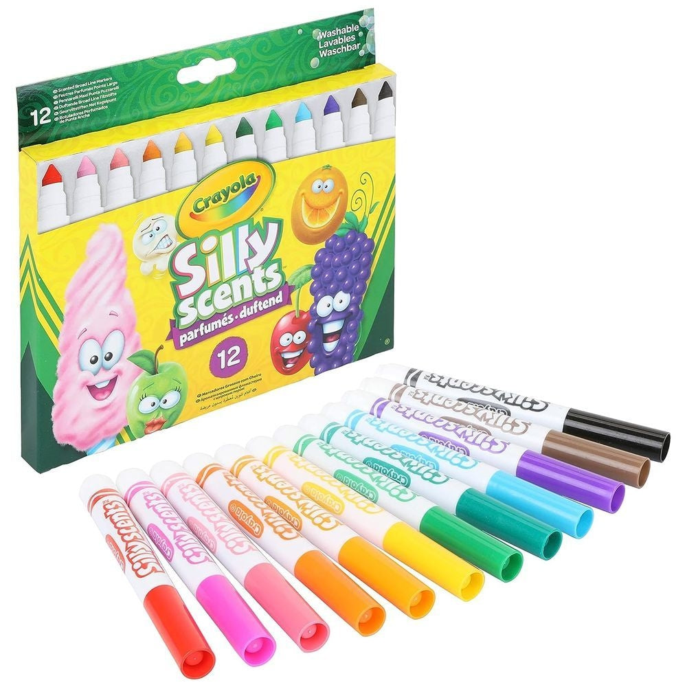 Crayola - Silly Scents Broad Line Scented Markers | 12-Pack with Matching Scents and Colors - Fragrant Art Tools for Kids' Creativity - Washable Ink | Non-Toxic - Ideal for Ages 3+