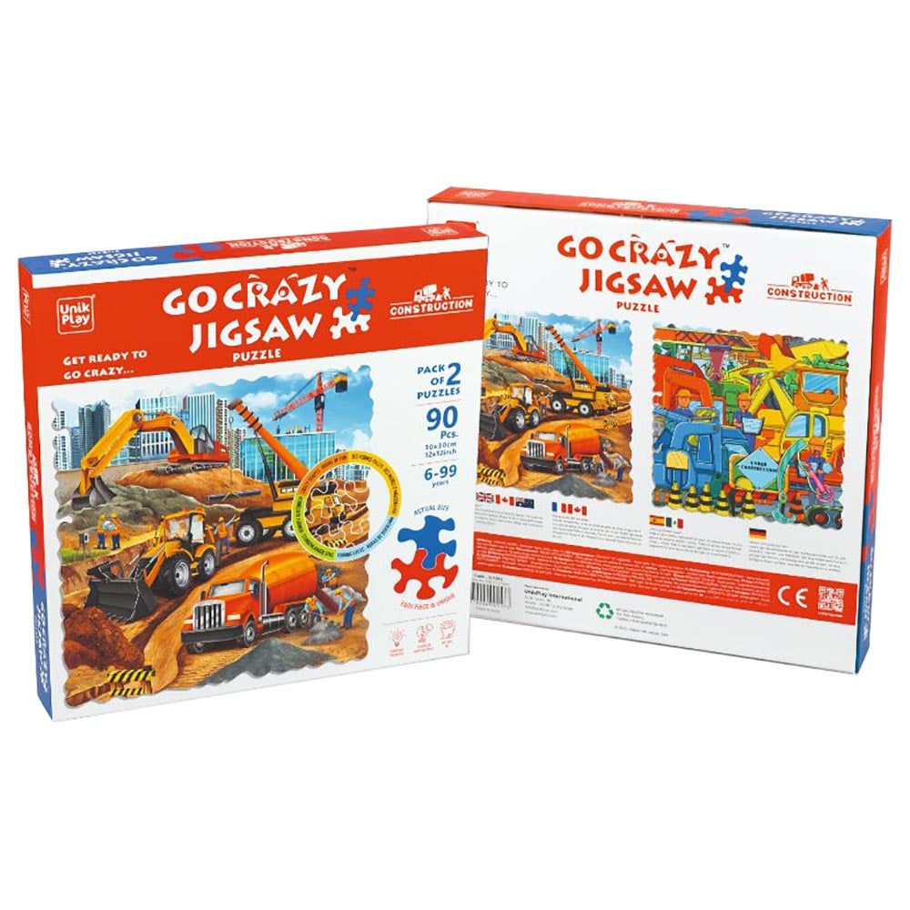Unik Play - Go Crazy Jigsaw Puzzle | Attractive Cartoon Print Puzzle | 2 Puzzle Trays - Construction | Kids and Adults 6+