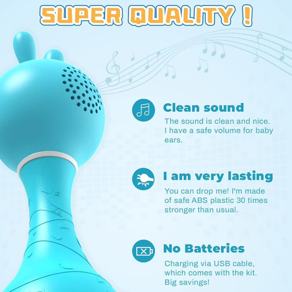 Alilo – Smarty Shake & Tell Rattle, R1 - Smarty Blue | Music, Stories, & Color Learning for Babies | Hi-Fi Sound, Light-Up Ears, USB Charging | 0+