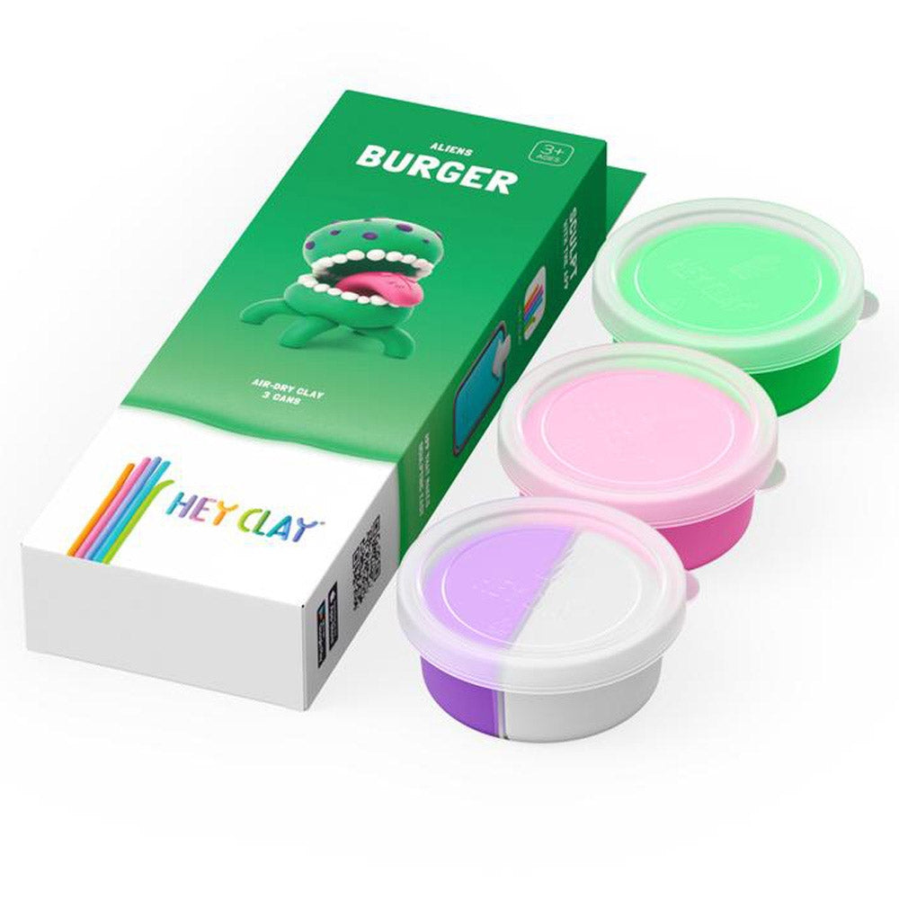 HEY CLAY – DIY Burger Plastic Creative Modelling Air-Dry Clay For Kids 3 Cans