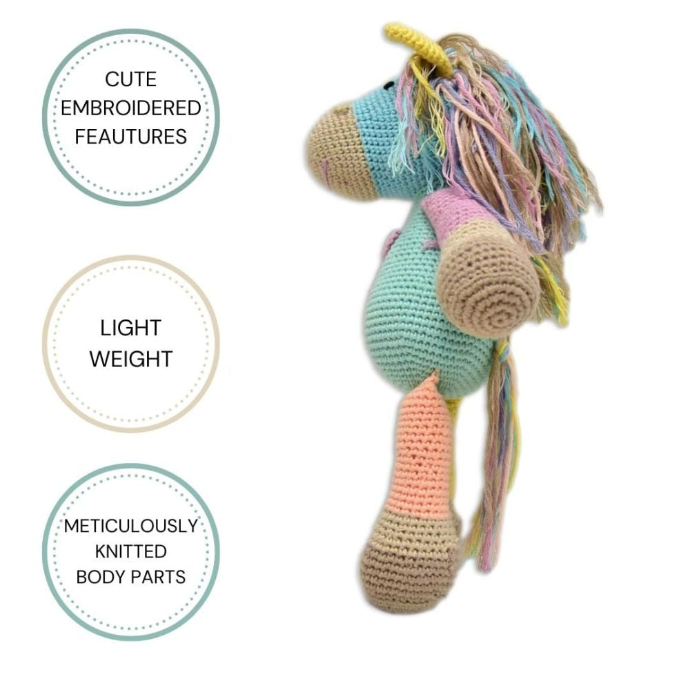 Happy Threads Handmade Crocheted Cute Handmade ATLAS Pony (13 inch) – Multicolour  | Crochet Toys | Child Safe | for Babies 6 Months & Above | Dolls for Boys/Girls| For Birthday Gift | Decorative Items for Room