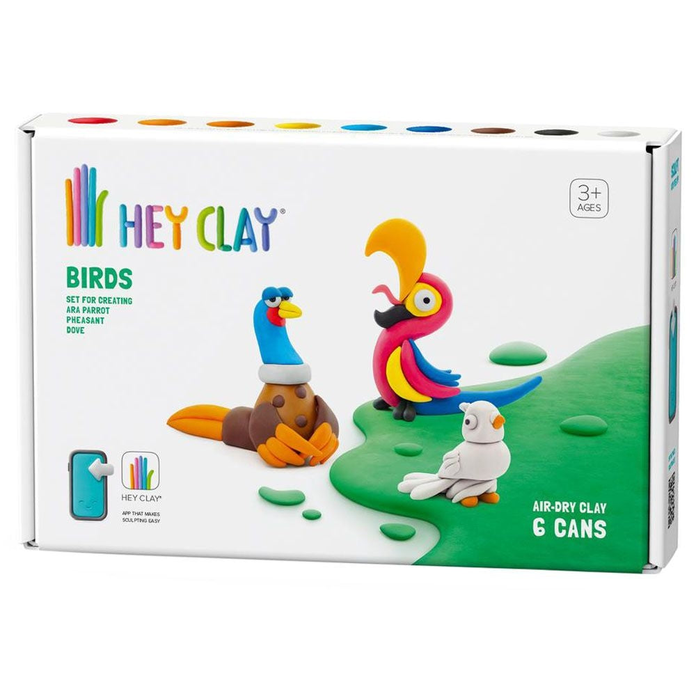 HEY CLAY -DIY  Birds: Pheasant, Ara Parrot, Dove Plastic Creative Modelling Air-Dry Clay For Kids 6 Cans