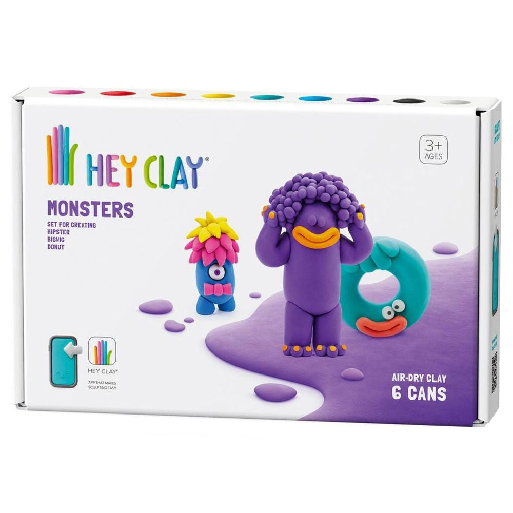 HEY CLAY -DIY Monsters: Hipster, Cyclops, Donut Plastic Creative Modelling Air-Dry Clay For Kids 6 Cans