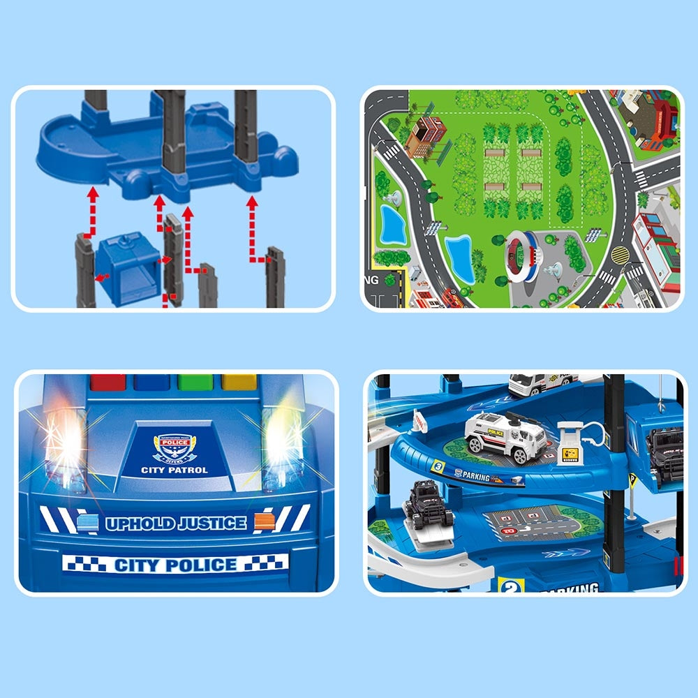 D-POWER – Multi Level Lift Parking Set | 5 Storied DIY Build Set, Theme – Police Station | 82pc Set, Kids Age 3+