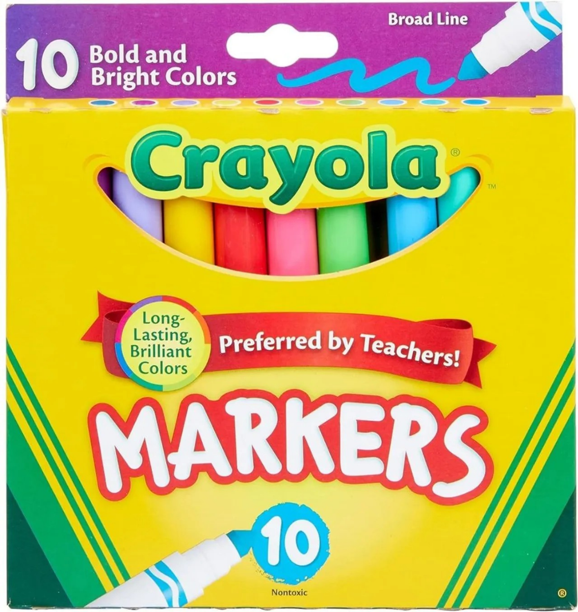 Crayola Markers, Broad Line, 10Count, Bright and Bold Markers