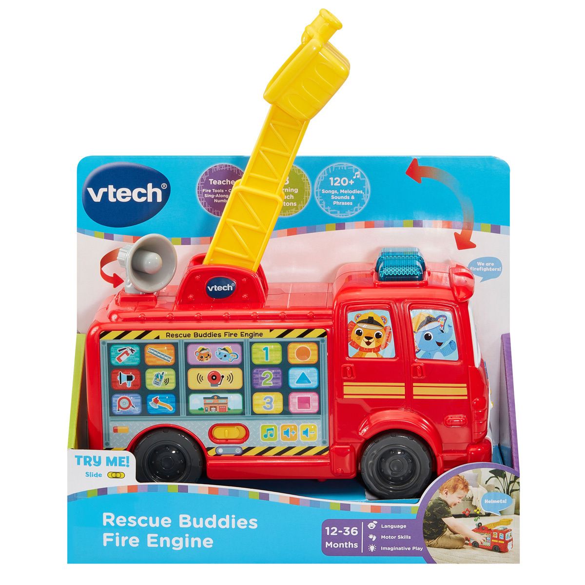 VTech Rescue Buddies Fire Engine, Songs & Learning Discovery Station, Easy-Touch Buttons, Ages 12–36 Months