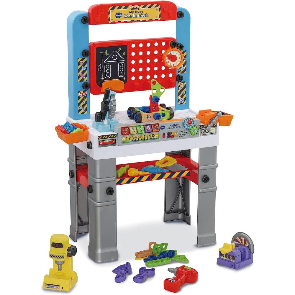 VTech My Busy Workbench, Interactive Toddler Toy, Pretend Play Tools, 100+ Pieces, Lights, Music & Sounds, Kids Gifts 3, 4, 5 + Years, English Version