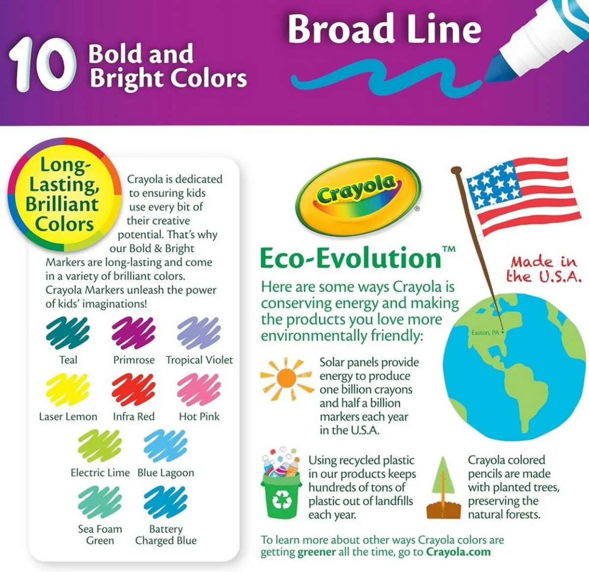Crayola Markers, Broad Line, 10Count, Bright and Bold Markers